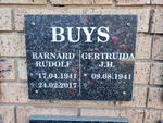 BUYS Barnard Rudolf 1941-2017 & Gertruida 1941-
