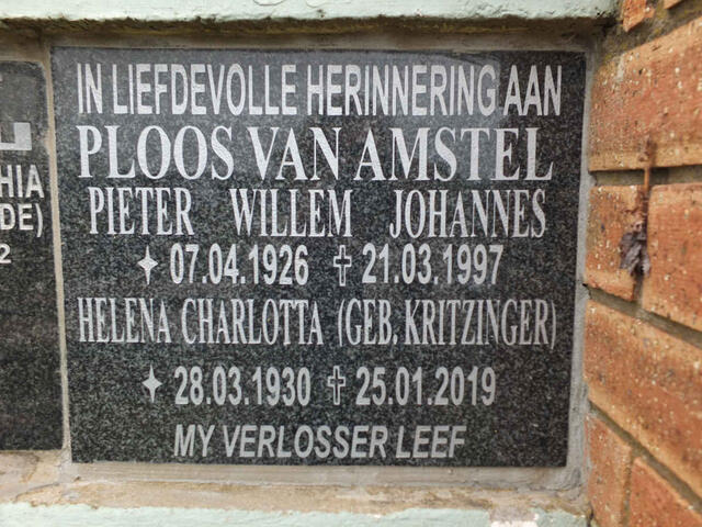AMSTEL Pieter Willem Johannes, Ploos van 1926-1997 & Helena Charlotta KRITZINGER 1930-2019