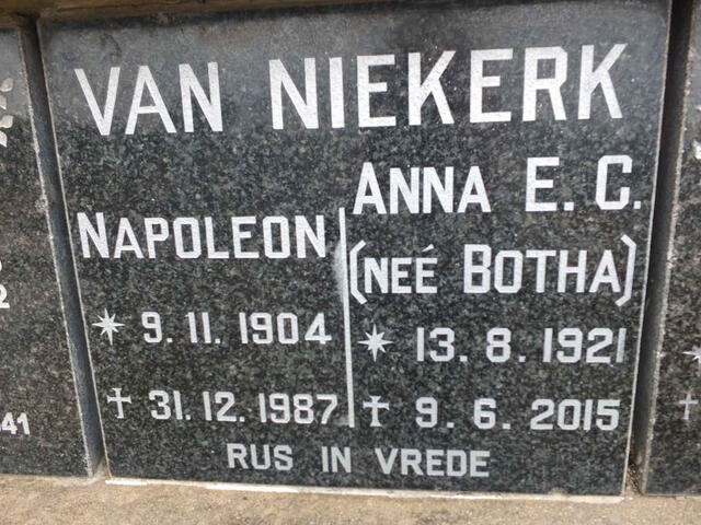 NIEKERK Napoleon, van 1904-1987 & Anna E.C. BOTHA 1921-2015