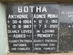 BOTHA Anthonie 1904-1987 & Agnes Mona 1912-2009