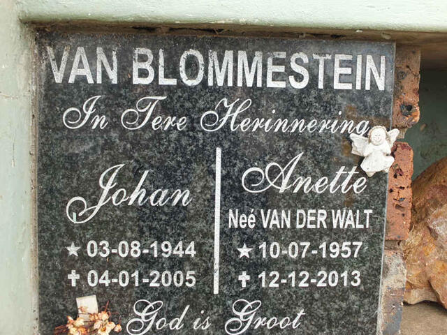 BLOMMESTEIN Johan, van 1944-2005 & Anette VAN DER WALT 1957-2013