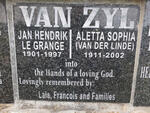 ZYL Jan Hendrik Le Grange, van 1901-1997 & Aletta Sophia VAN DER LINDE 1911-2002