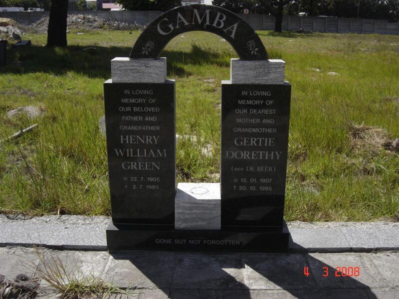 GAMBA Henry William Green 1905-1985 & Gerty Dorethy DE BEERS 1907-1995