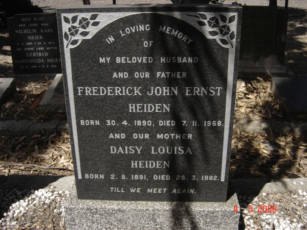 HEIDEN Frederick John Ernst 1890-1968 & Daisy Louisa 1891-1982