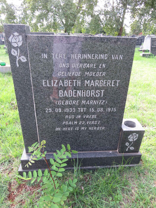 BADENHORST Elizabeth Margeret nee MARNITZ 1933-1975