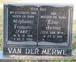 MERWE Stephanus Francois, van der 1918-1990 & Elsie Josina VAN WYK 1919-