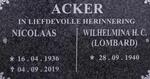 ACKER Nicolaas 1936-2019 & Wilhelmina H.C. LOMBARD 1940-
