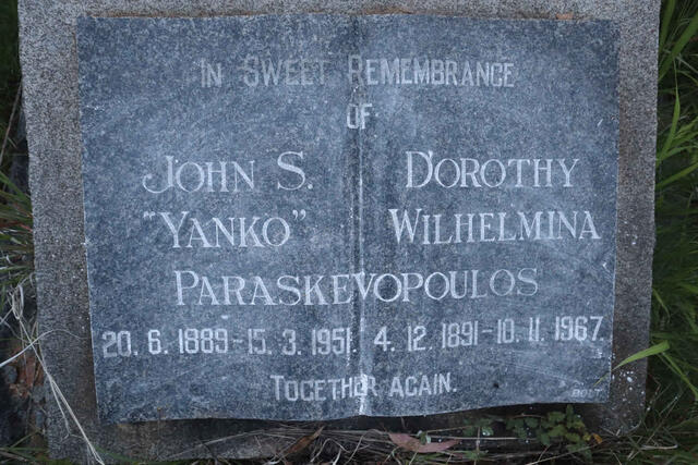 PARASKEVOPOULOS John S. 1889-1951 & Dorothy Wilhelmina 1891-1967