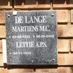 LANGE Martiens M.C., de 1932-2008 & Lettie A.P.S. 1933-