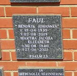 FAUL Hendrik Johannes 1935-2019 & Martha Jacoba Elizabeth 1940-2022