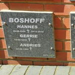 BOSHOFF Hannes 1924-2012 :: BOSHOFF Gerrie 1935- :: BOSHOFF Andries 1964-