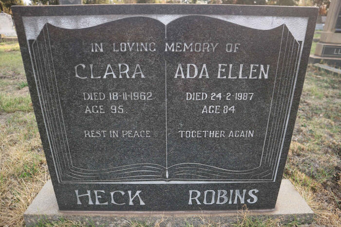 HECK Clara -1962 :: ROBINS Ada Ellen -1987