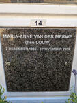 MERWE Maria-Anne, van der nee LOUW 1936-2020