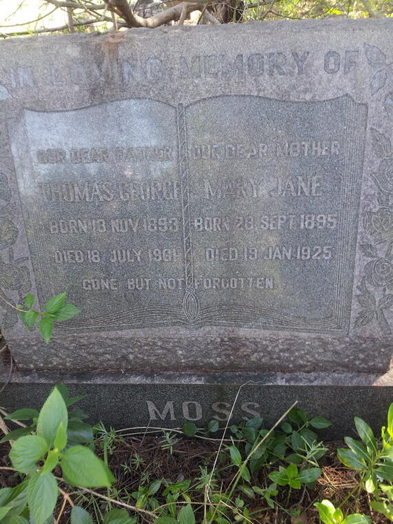 MOSS Thomas George 1893-1961 & Mary Jane 1895-1925