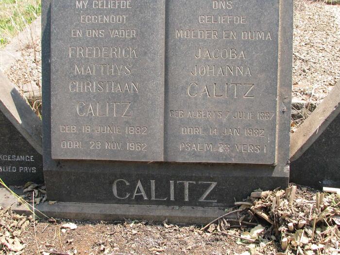 CALITZ Frederick Matthys Christiaan 1882-1962 & Jacoba Johanna ALBERTS 1887-1982