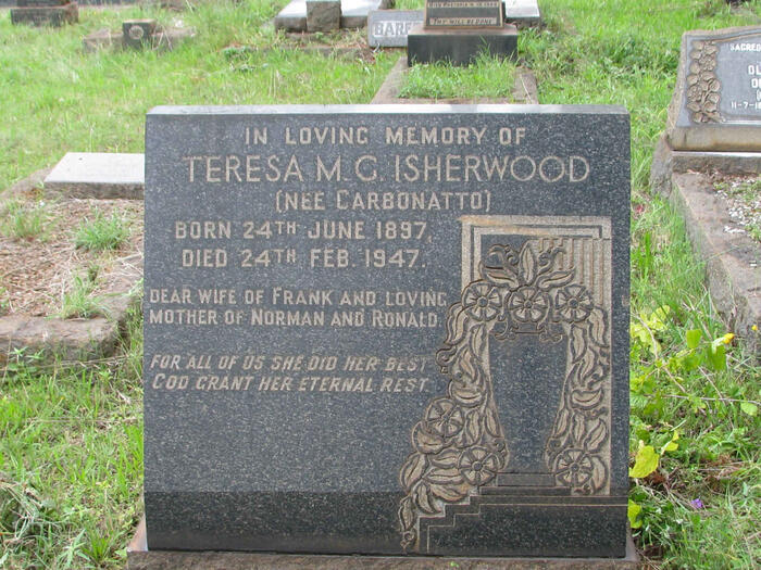 ISHERWOOD Teresa M.G. nee CARBONATTO 1897-1947