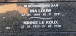 ROUX Minnie, le 1923-2020 :: LOUW Ina 1954-2011