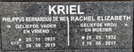 KRIEL Philippus Bernardus de Wet 1931-2019 & Rachel Elizabeth 1932-2017