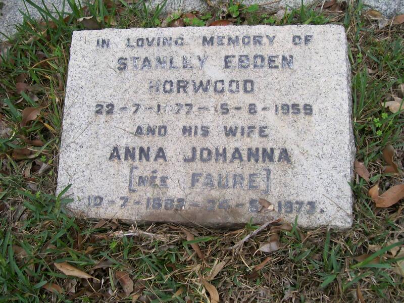 HORWOOD Stanley Ebden 1877-1959 & Anna Johanna FAURE 1882-1973