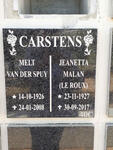 CARSTENS Melt van der Spuy 1926-2008 & Jeanetta Malan LE ROUX 1927-2017
