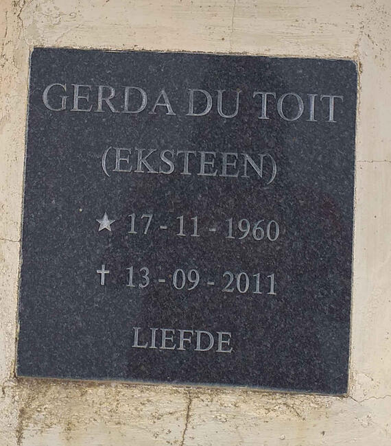 TOIT Gerda, du nee EKSTEEN 1960-2011