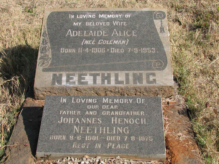 NEETHLING Johannes Henoch 1901-1975 & Adelaide Alice COLEMAN 1906-1953