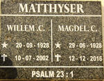 MATTHYSER Willem C. 1928-2002 & Magdel C. 1928-2016