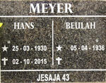 MEYER Hans 1930-2015 & Beulah 1936-