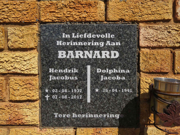 BARNARD Hendrik Jacobus 1937-2017 & Dolphina Jacoba 1941-