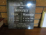 BONZET Thys 1941-2023 & Hannie 1938-2021