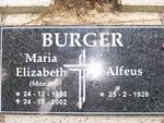 BURGER Alfeus 1926- & Maria Elizabeth 1930-2002