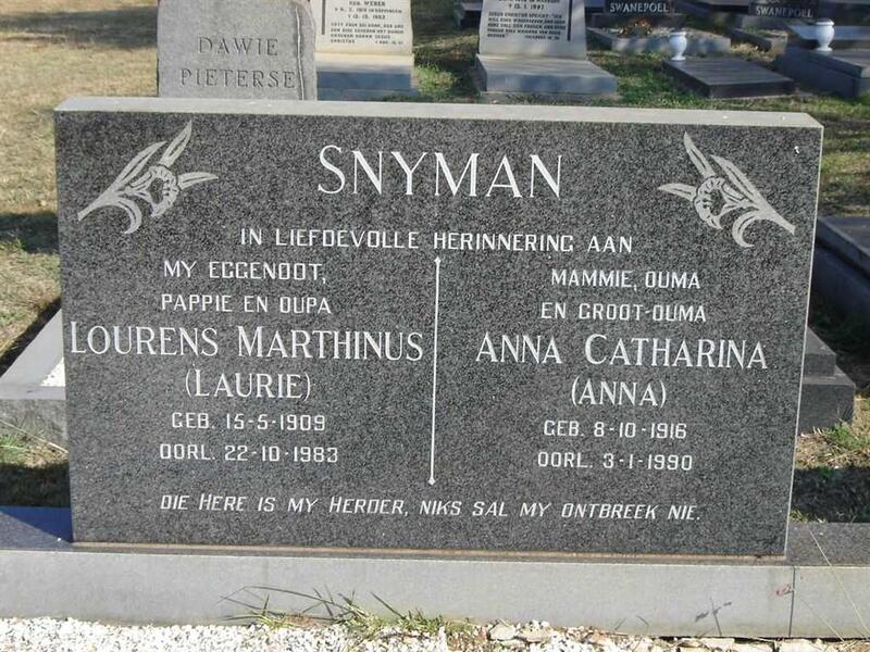 SNYMAN Lourens Marthinus 1909-1983 & Anna Catharina 1916-1990