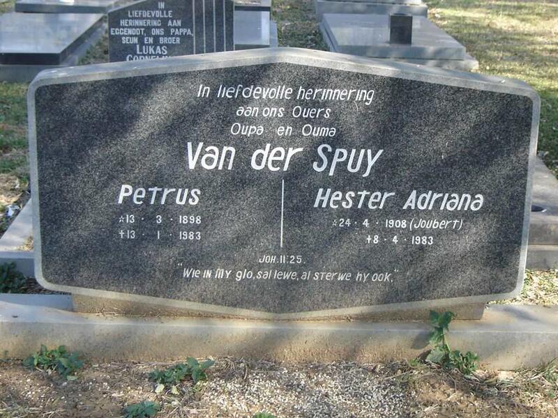 SPUY Petrus, van der 1898-1983 & Hester Adriana JOUBERT 1908-1983