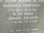 ? Marthinus Gerhardus 1885-1961 & Adriana KOTZE 1881-1968