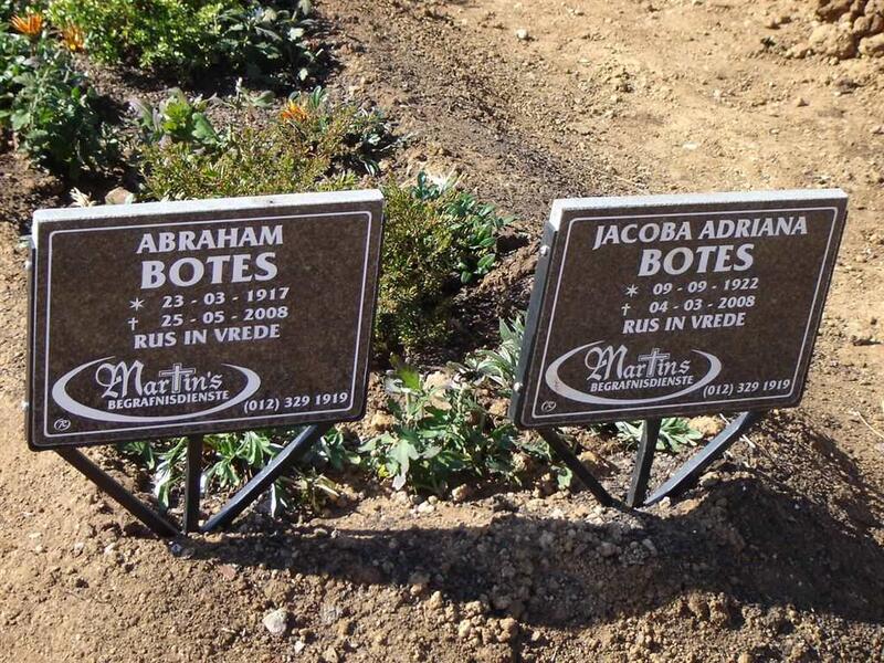 BOTES Abraham 1917-2008 & Jacoba Adriana 1922-2008