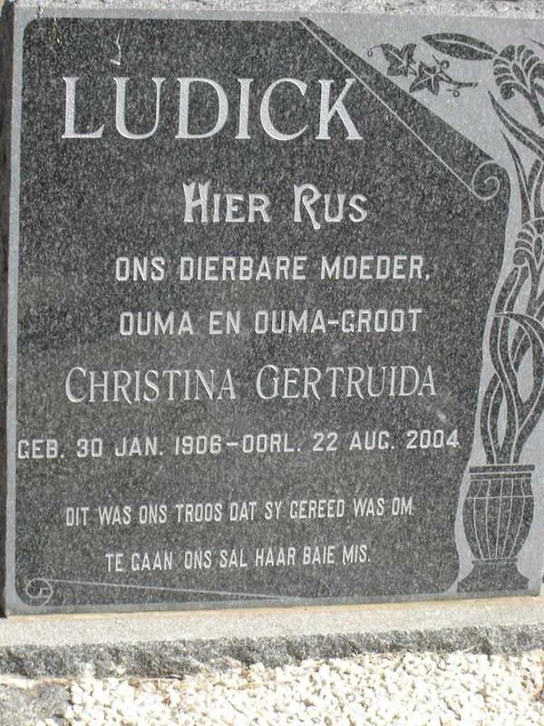 LUDICK Christina Gertruida 1906-2004