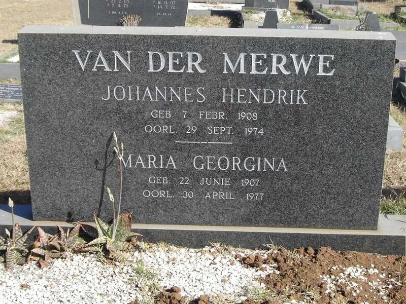 MERWE Johannes Hendrik, van der 1908-1974 & Maria Georgina 1907-1977