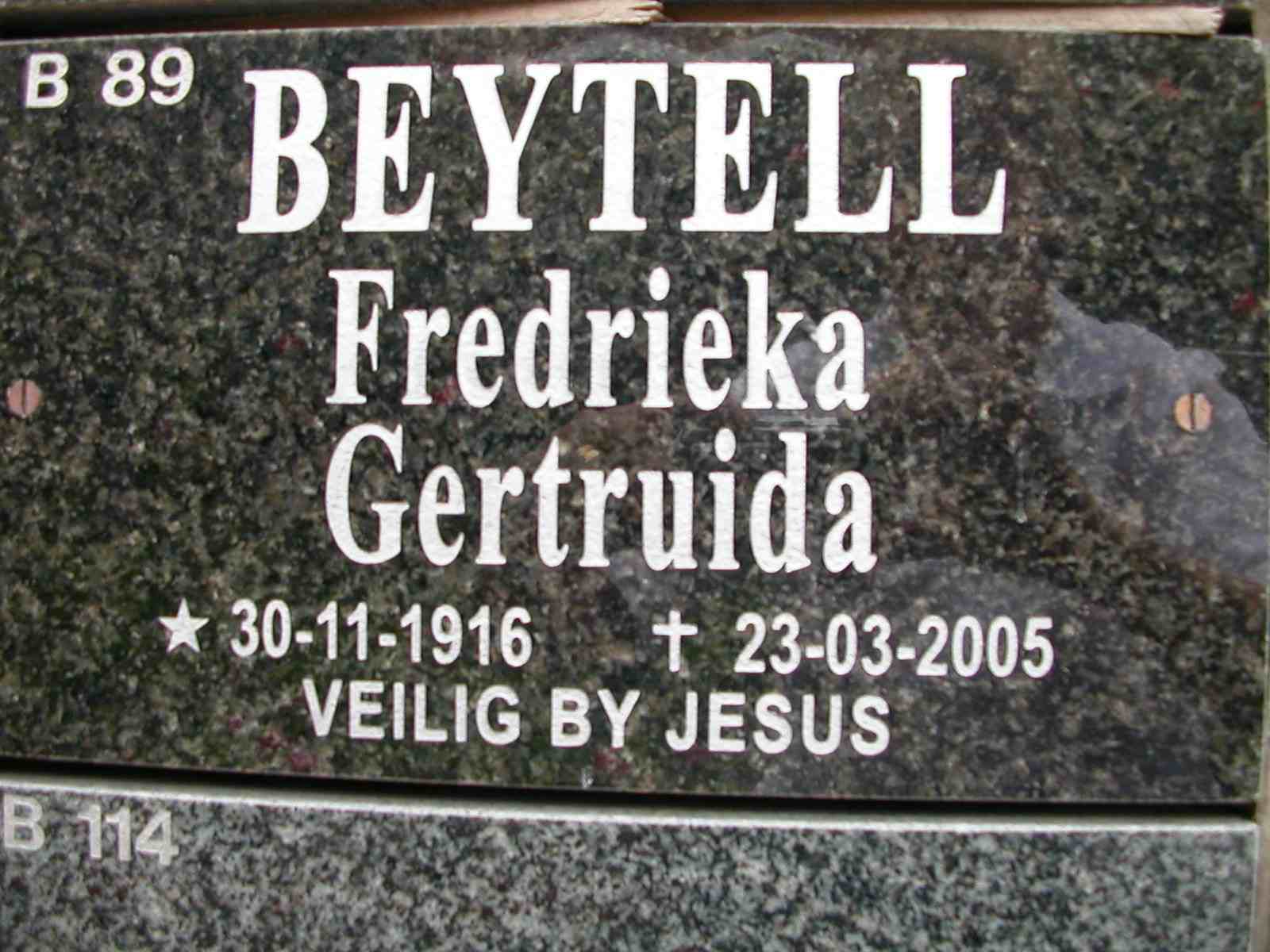 BEYTELL Fredrieka Gertruida 1916-2005