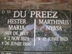 PREEZ Marthinus Nyasa, du 1923-     & Hester Maria DE WET 1929-1996