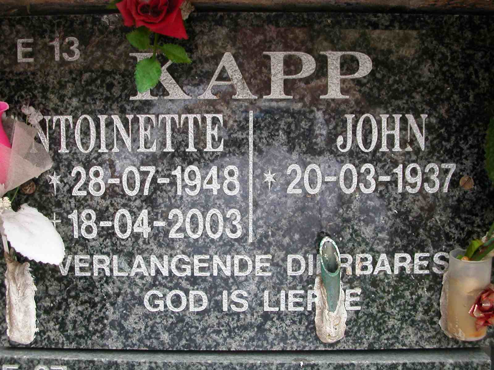 KAPP John 1937- & Antoinette 1948-2003