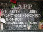 KAPP John 1937- & Antoinette 1948-2003