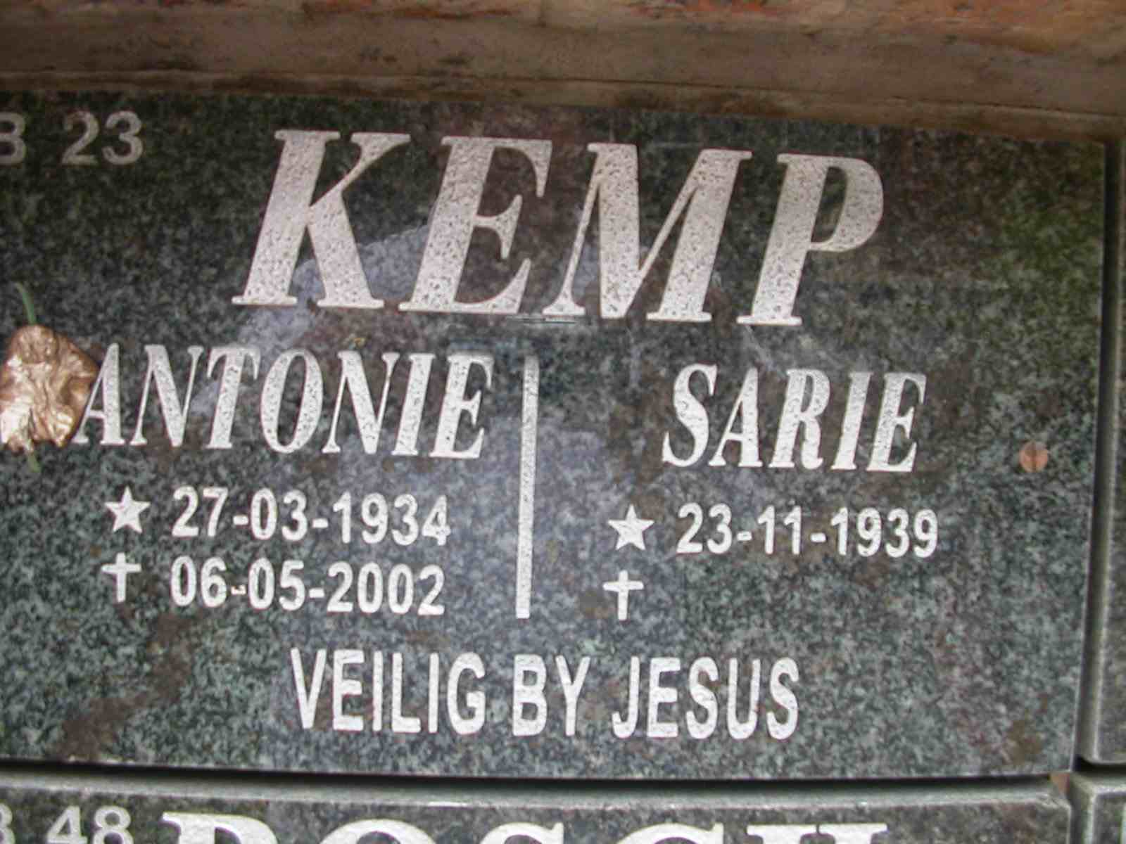 KEMP Antonie 1934-2002 & Sarie 1939-