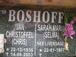 BOSHOFF Jan Christoffel 1936-2003 & Sarah Maria LIVERSAGE 1937-