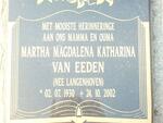 EEDEN Martha Magdalena Katharina, van nee LANGENHOVEN 1930-2002