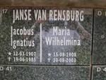 RENSBURG Jacobus Ignatius, Janse van 1907-1985 & Maria Wilhelmina 1908-2003