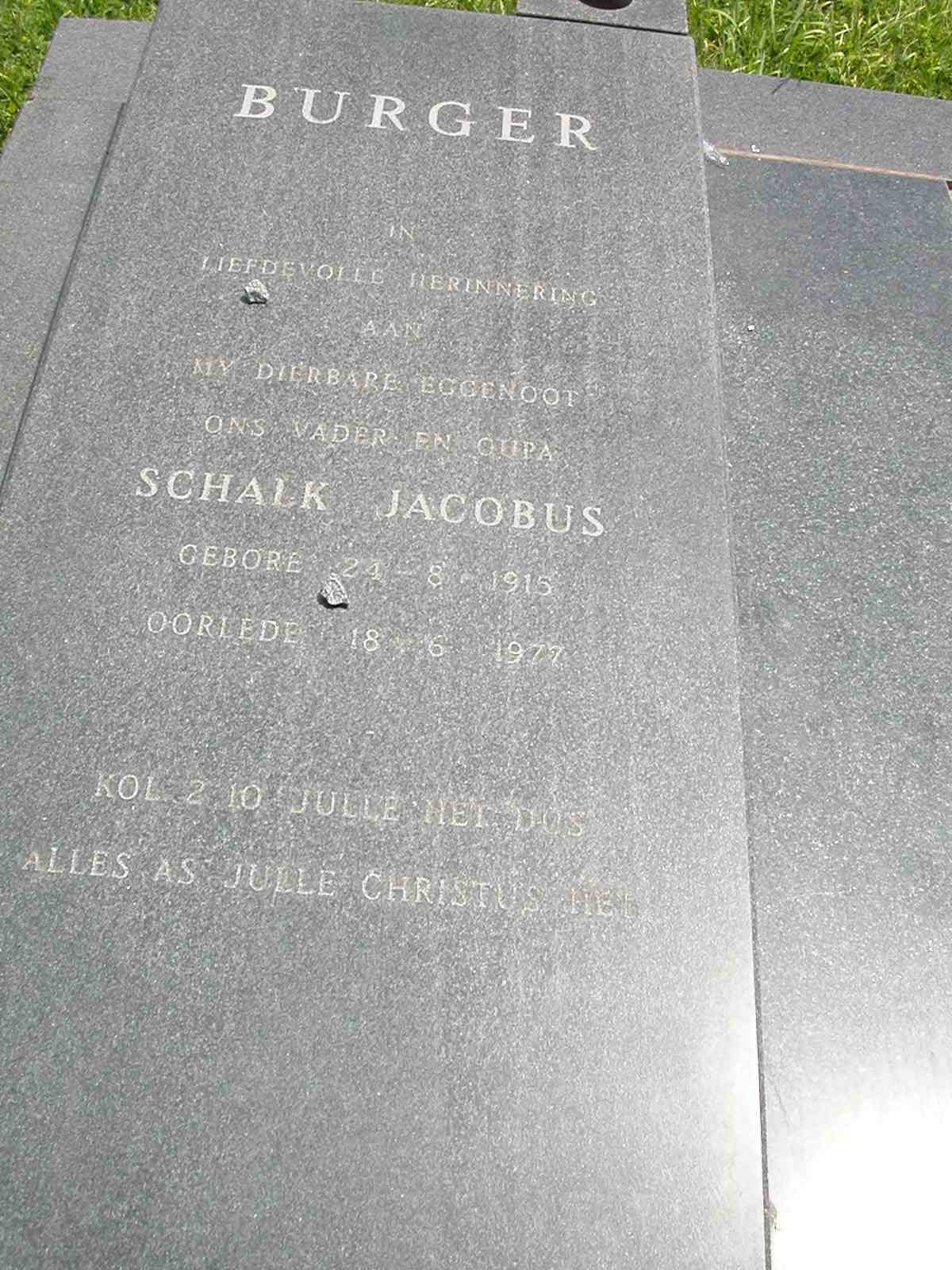 BURGER Schalk Jacobus 1915-1977