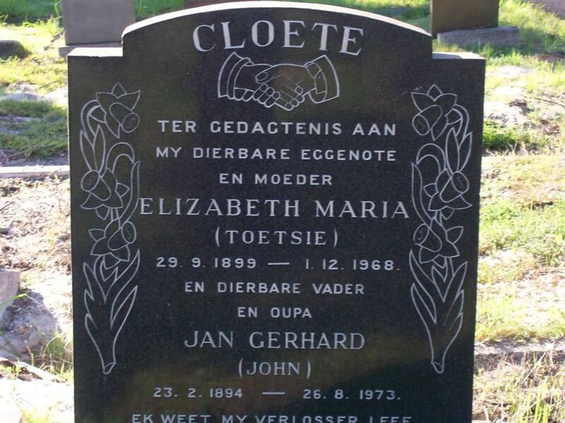 CLOETE Jan Gerhard 1894-1973 & Elizabeth Maria 1899-1968