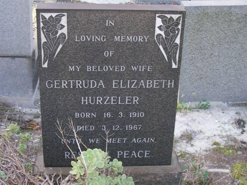 HURZELER Gertruda Elizabeth 1910-1967