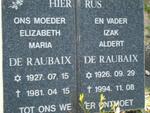 RAUBAIX Izak Albert, de 1926-1994 & Elizabeth Maria 1927-1981