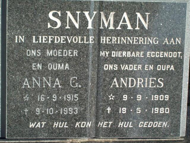 SNYMAN Andries 1909-1980 & Anna G. 1915-1993